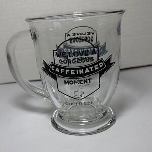 Clear Glass Mug with Black Text